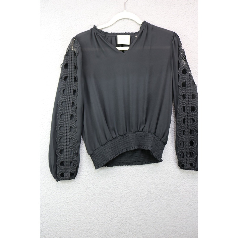 Elie. Tahari Black Long Lace Cutout Sleeve Chiffon Blouse-XS-Whimsigoth-Witchy